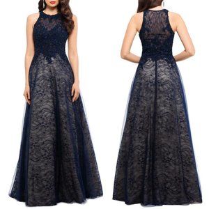 XSCAPE BEAUTIFUL GOWN WITH TULLE NAVY BLUE AND CREAM NORDSTROM BALL GOWN